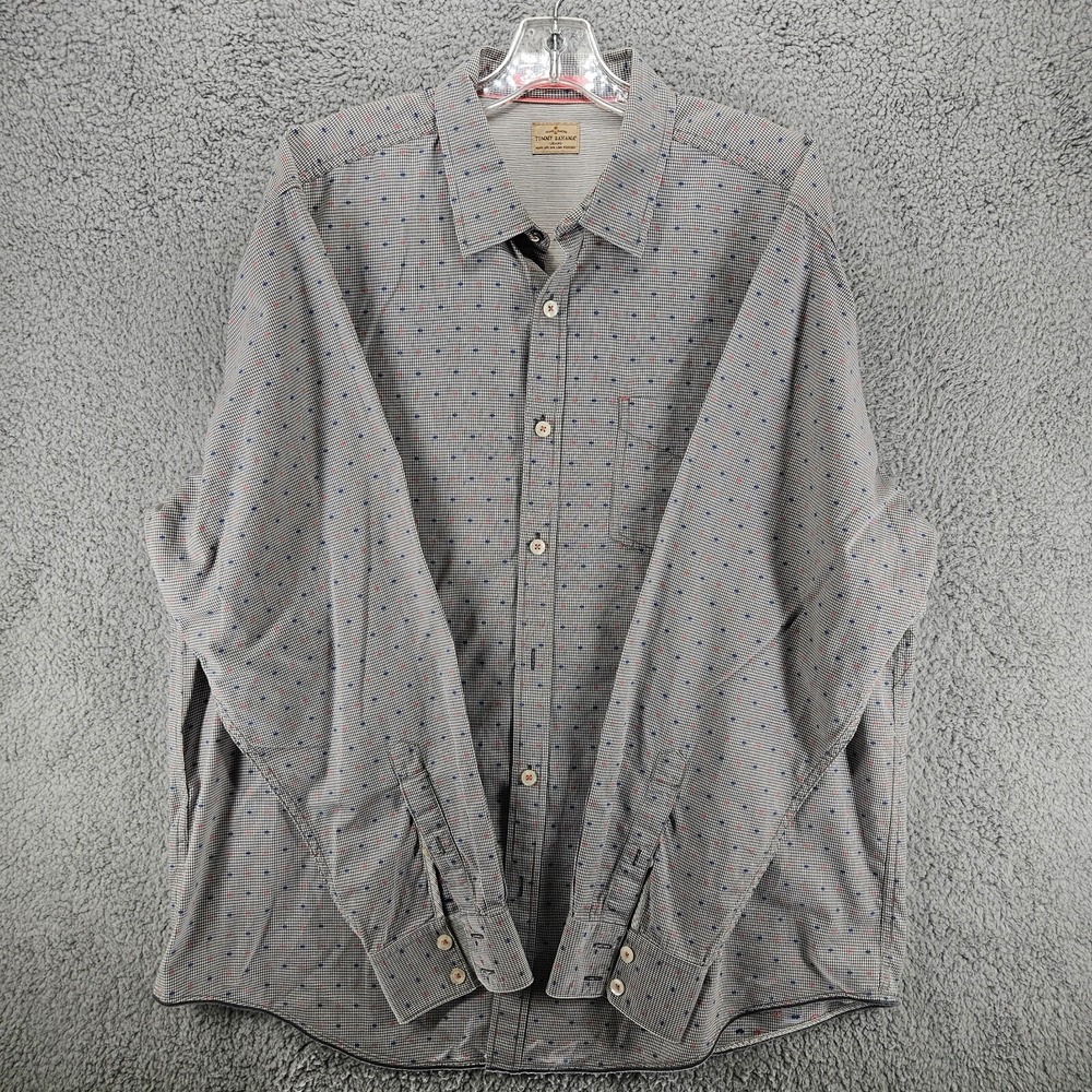 Tommy Bahama Jeans Mens XL Button Down Shirt Grey Check Diamond Print Long Slv